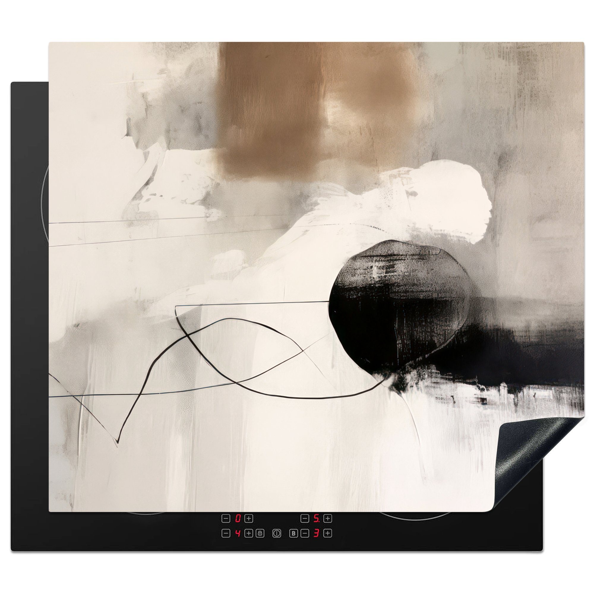 MuchoWow Herdblende-/Abdeckplatte Abstrakte Kunst - Grau - Industriell, Vinyl, (1 tlg), 60x52 cm, Mobile Arbeitsfläche nutzbar, Ceranfeldabdeckung