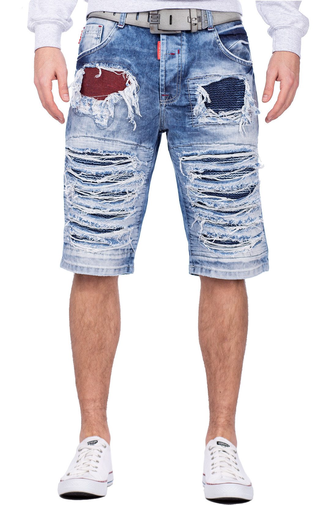 Cipo & Baxx Jeansshorts Herren Regular Fit Kurze Hose Stonewashed BA-CK219 mit Destroyed Effekten