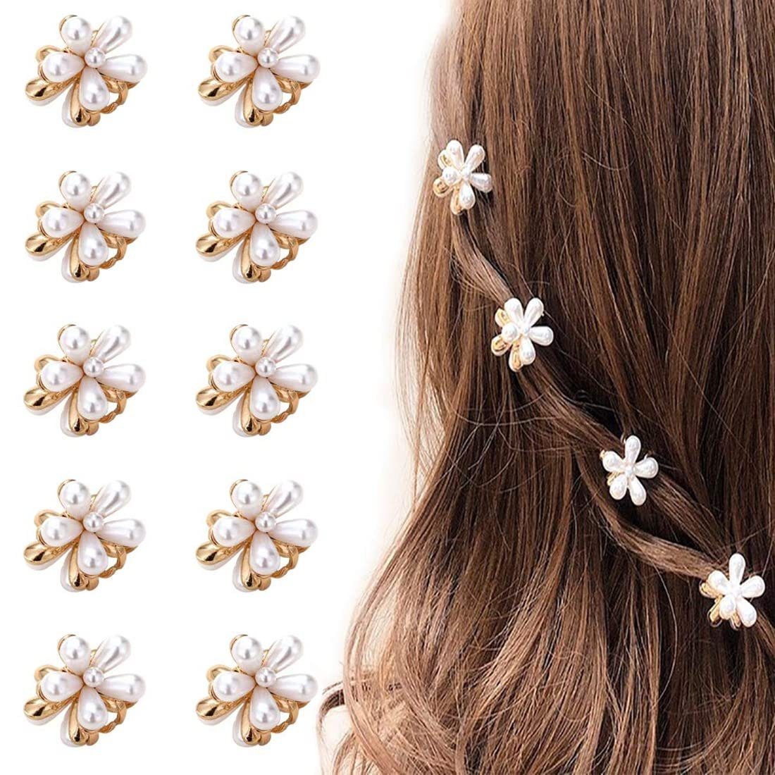 Haiaveng Haarspange 10 Stück Mini-Perlen-Haarspangen, Mini-Blumenklauen-Clips, 10-tlg.