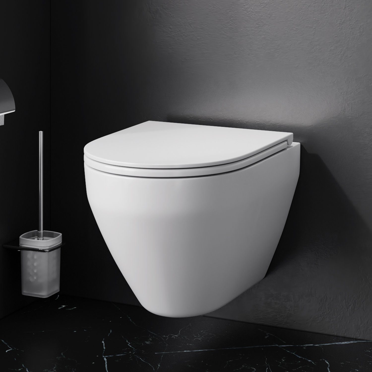 AM.PM Tiefspül-WC Wand WC Spirit V2.0 Hänge WC Spülrandloses Toilette, Tiefspüler, wandhängend, Abgang waagerecht, Schnellverschluss-Sitz mit Soft-Close-Funktion, Flash Clean