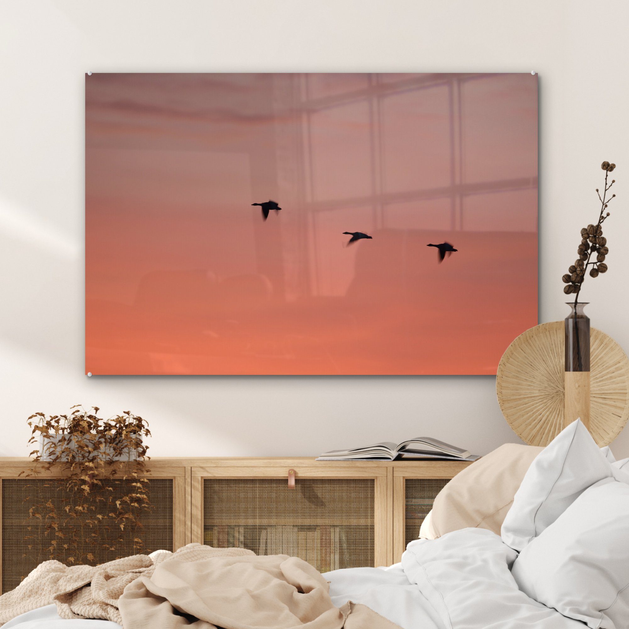 MuchoWow Acrylglasbild Gänse - Acrylglasbilder (1 Rot, Schlafzimmer Himmel & St), Wohnzimmer 