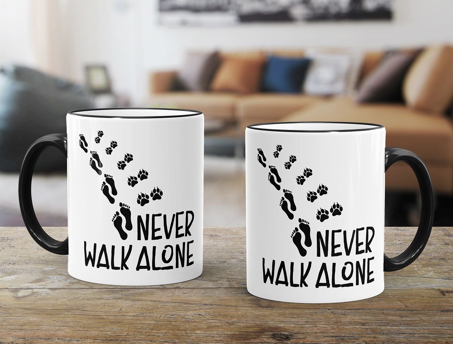 MoonWorks Tasse Kaffee-Tasse Never walk alone Hund Pfoten Hundepfoten Pfotenabdrücke Hundebesitzer MoonWorks®, Keramik