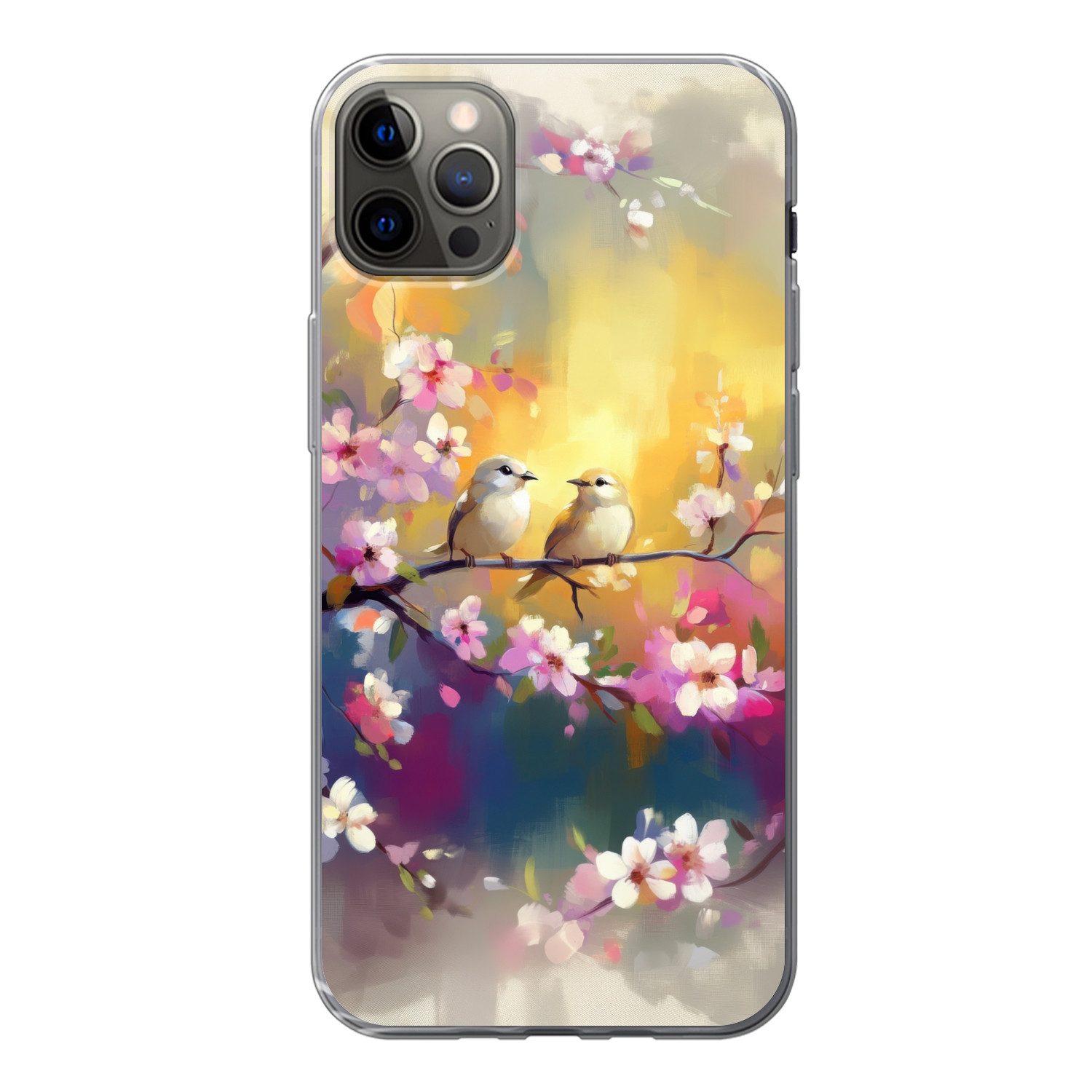 MuchoWow Handyhülle für Apple iPhone 13 Pro Max Vögel - Blumen - Rosa, Smartphone-Bumper, Print, Handy Schutzhülle Dünn