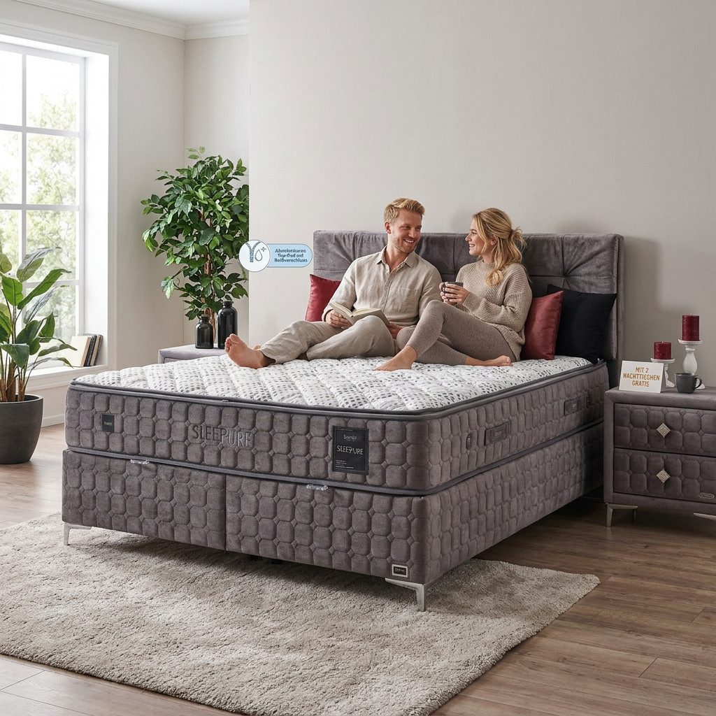 Bambi Bett Boxspringbett mit Matratze und Kopfteile Topper mit Reißverschluss (2 Bettkästen + Matratze + Kopfteil, (2 Bettkästen, Matratze und Kopfteile), Außenfläche mit Reißverschluss Waschbar