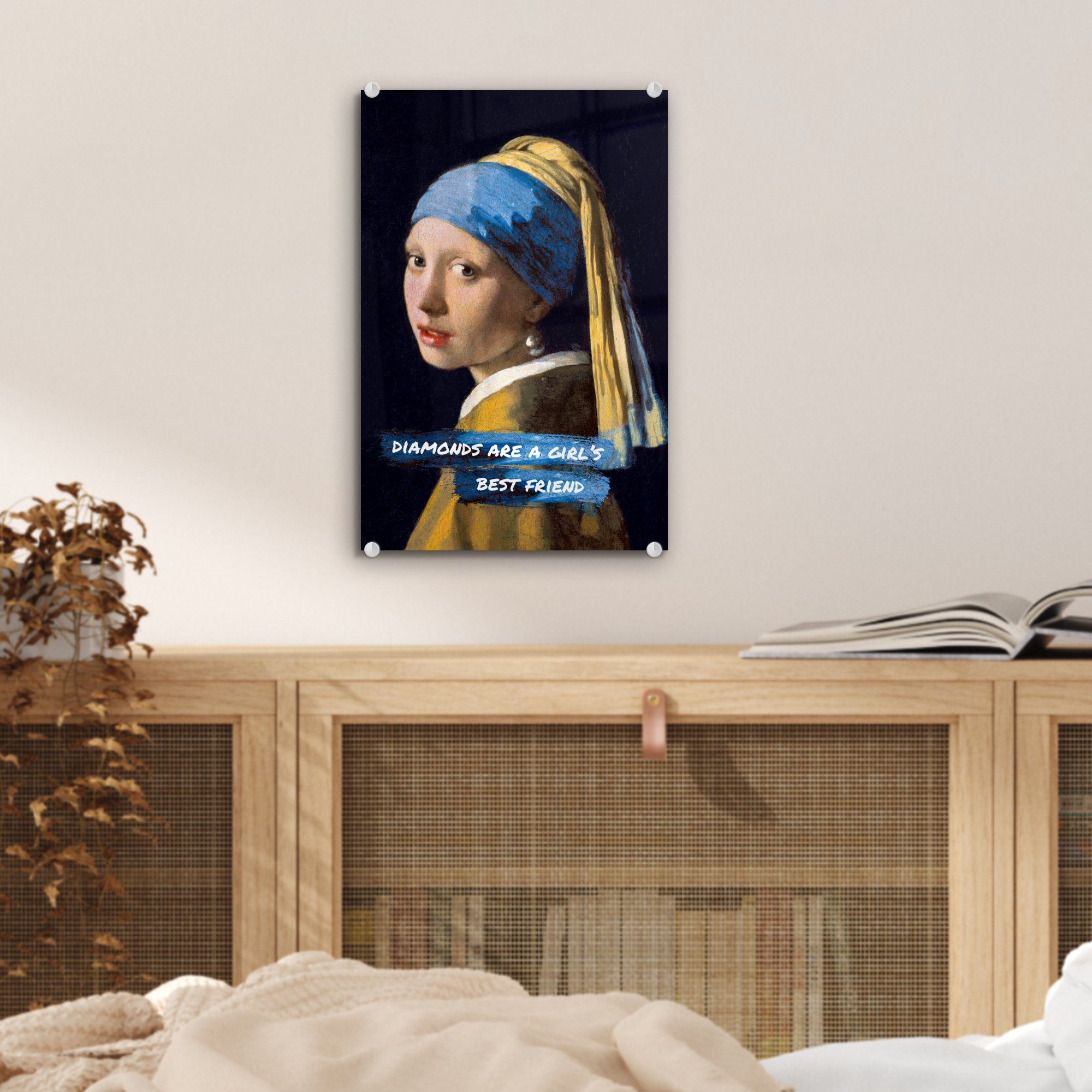 MuchoWow Das dem - mit Mädchen Zitat, Glas Glasbilder Perlenohrring auf Acrylglasbild Vermeer Bilder Foto Glas auf - - St), (1 - Wandbild - Wanddekoration