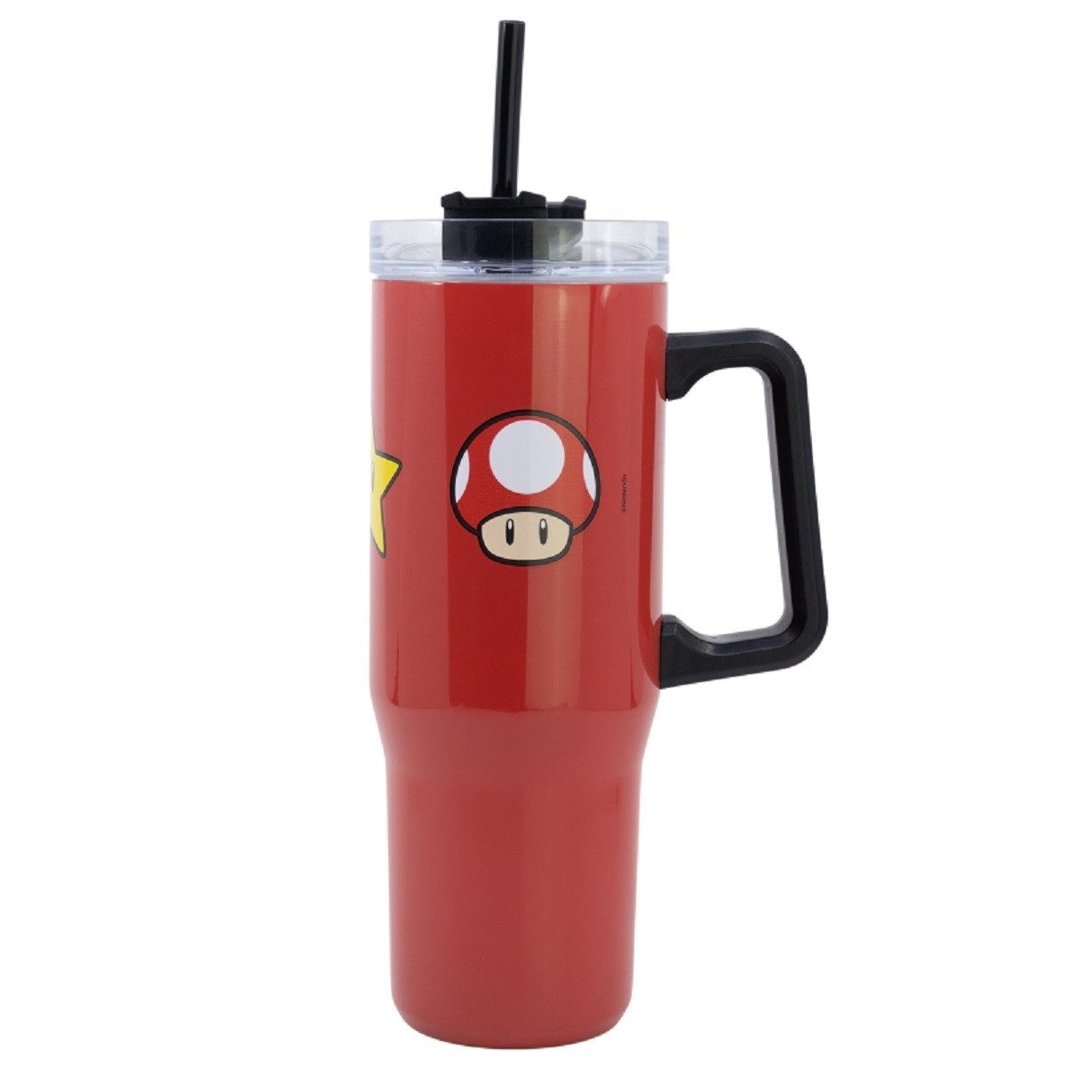 Super Mario Trinkflasche XL aus Edelstahl mit Strohhalm und Griff – 940 ml, Edelstahl