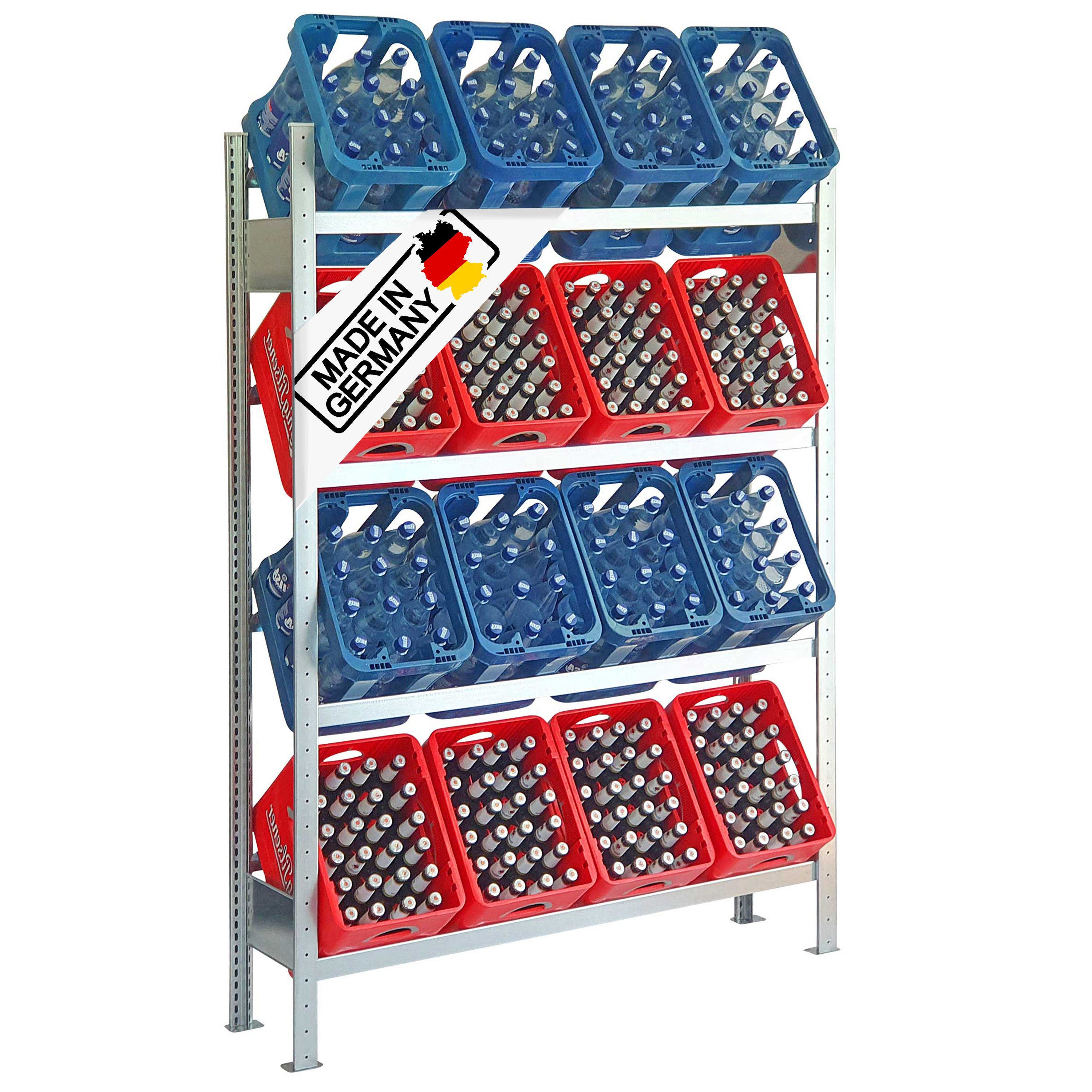 Lagerknecht Standregal Getränkekistenregal made in Germany 4 Ebenen für 16 Kisten