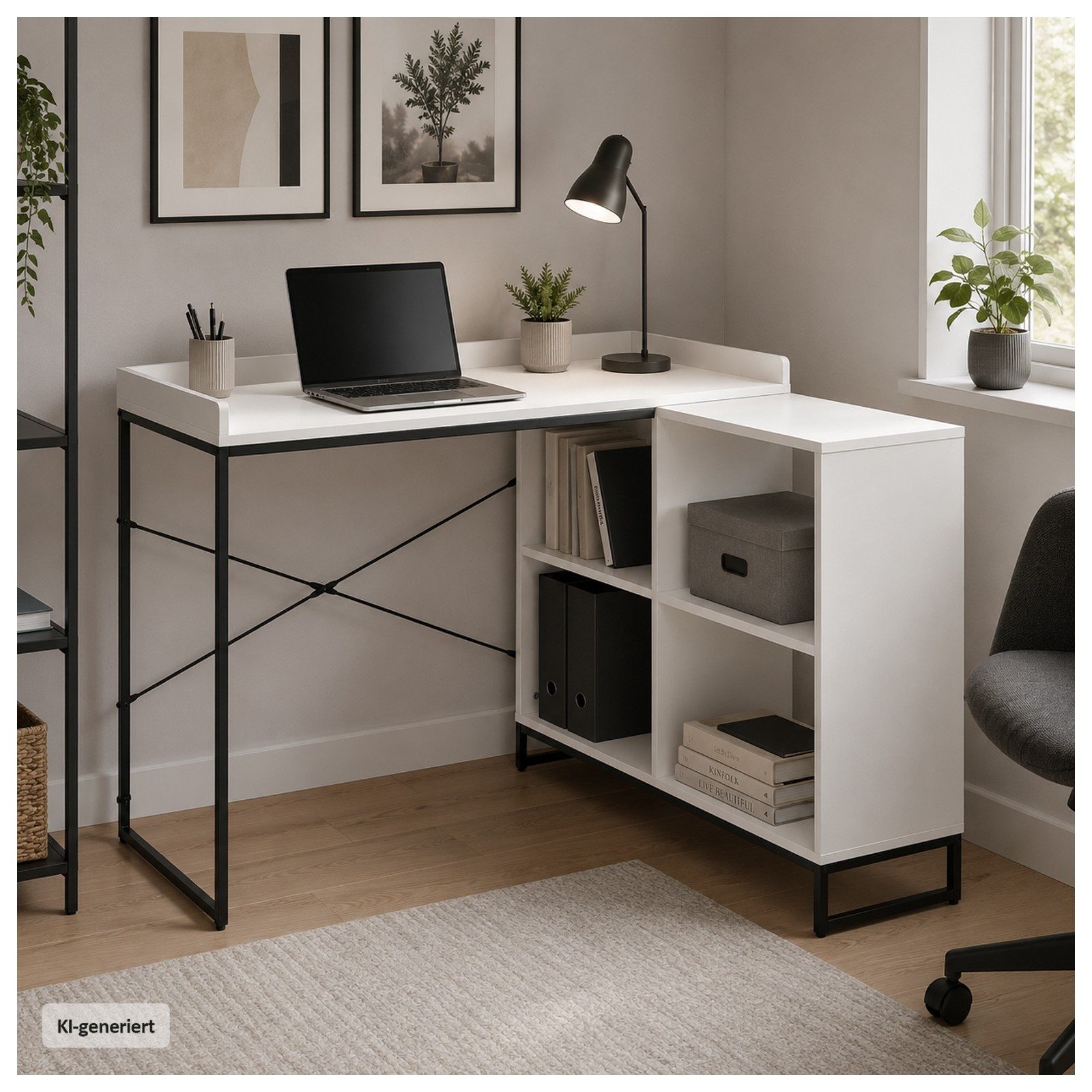 HTI-Living Eckschreibtisch mit Regal Cedrik Weiß-Schwarz (Stück, 1-St., 1 Eckschreibtisch)