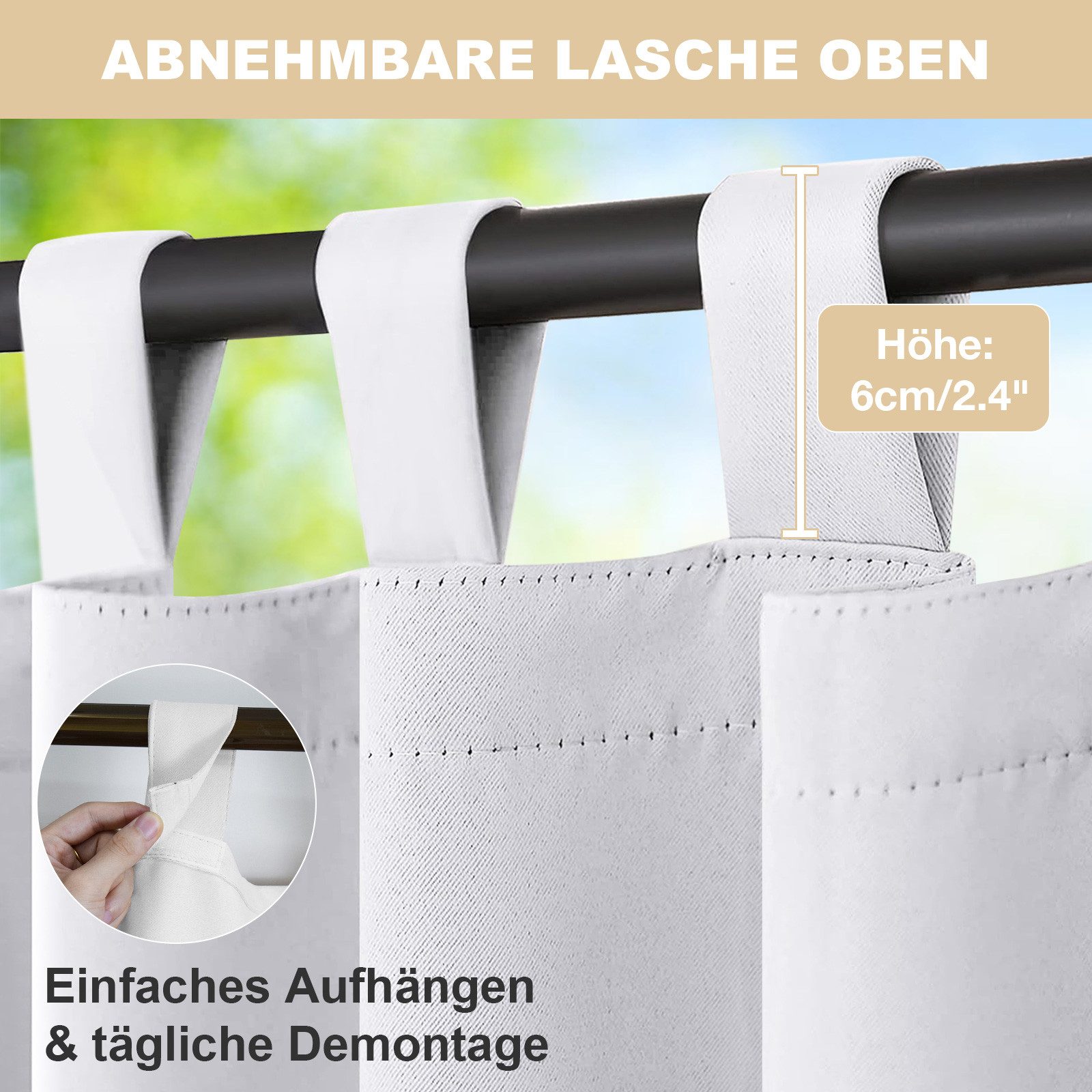 BTTO V&G Outdoorgardine Vorhänge mit Magic Tape,Balkon Vorhang,Outdoor Vorhang Wasserdichte (1 St), verdunkelnd, Verdunkelungsvorhänge
