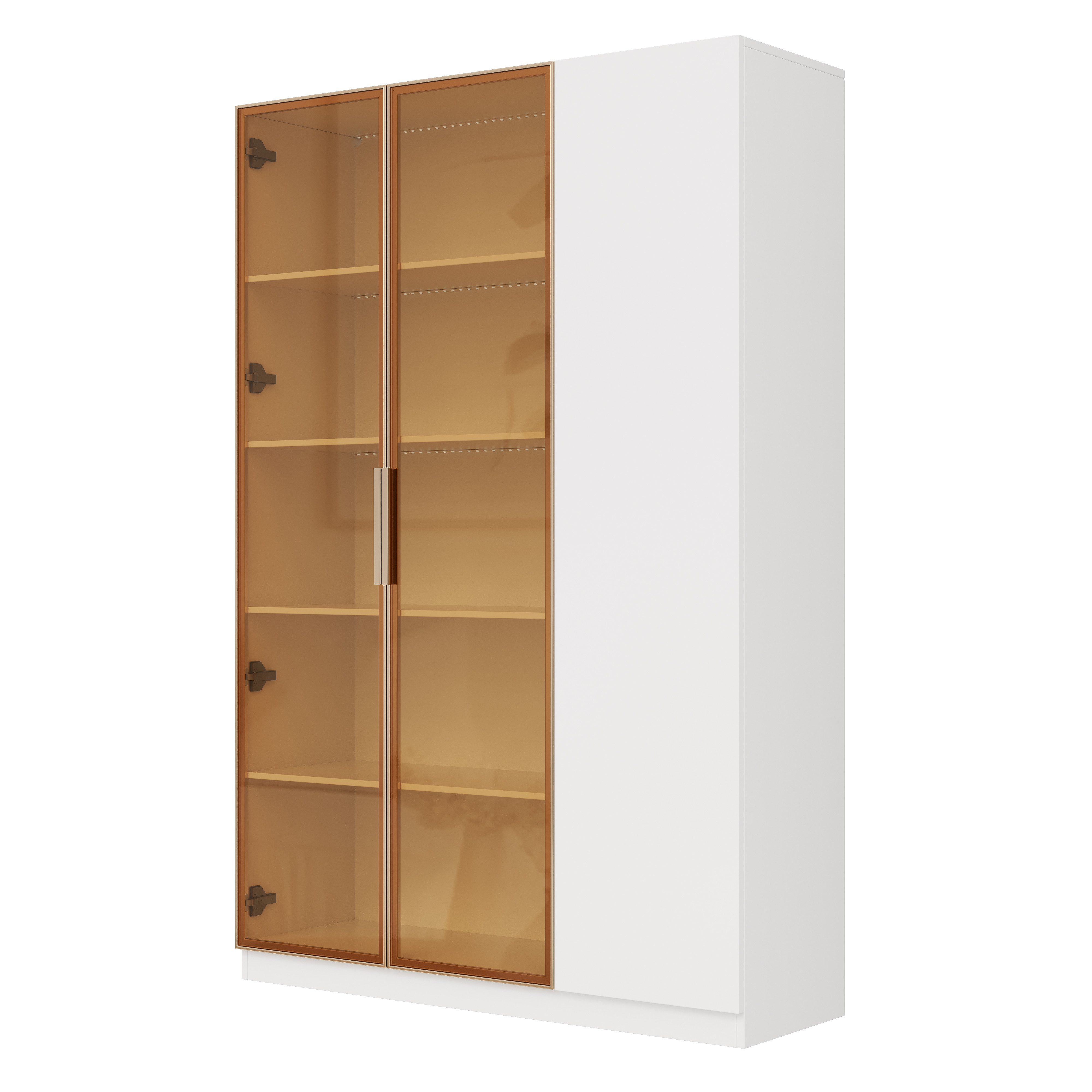 Flieks Glasvitrine Hochschrank mit LED-Beleuchtung, 2 Glastüren und 1 Holztüren (1-St., B110/T35/H165 cm) Standvitrine mit verstellbaren Einlegeböden Vitrinenschrank Weiß