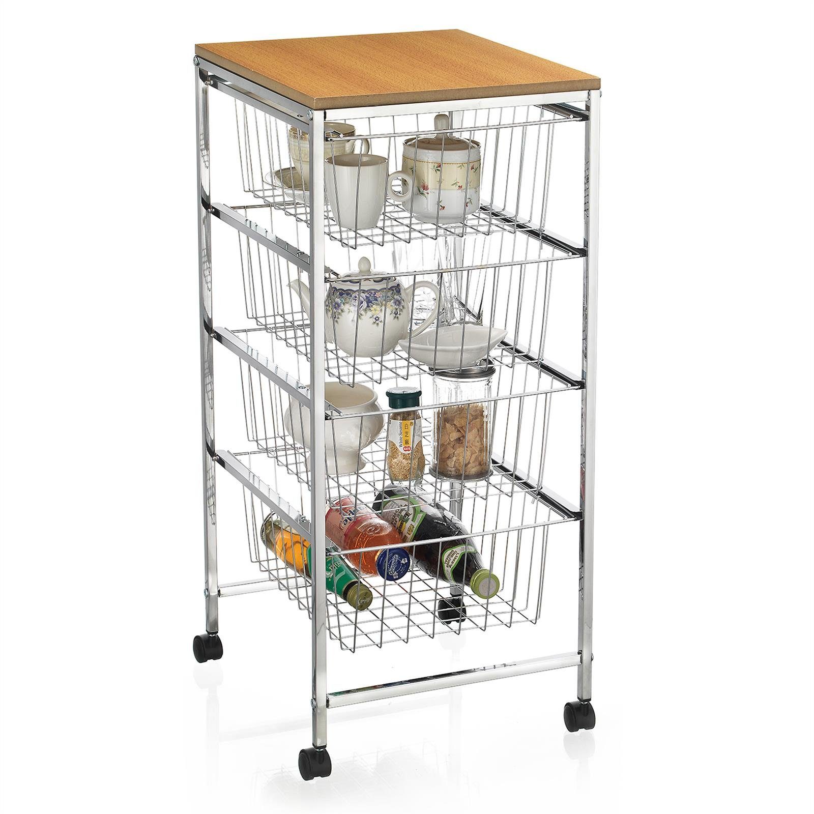 CARO-Möbel Servierwagen RONJA, Küchenwagen auf Rollen mit 4 Körben und Abla günstig online kaufen