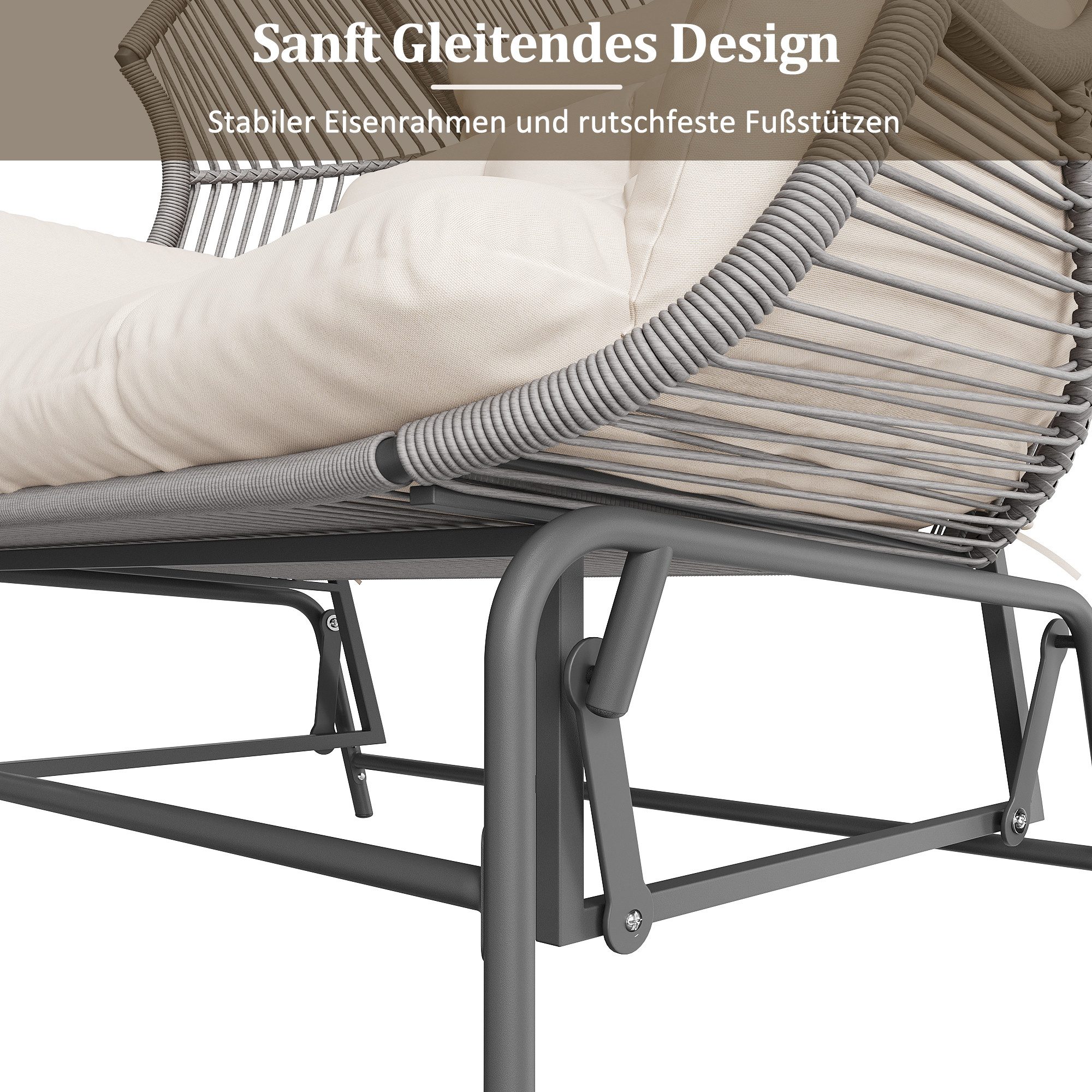 Merax Hollywoodschaukel, 2-Sitzer, Schlaffunktion, Gartenschaukel Rattan Hängesessel Outdoor Schwingsessel Doppelschaukel