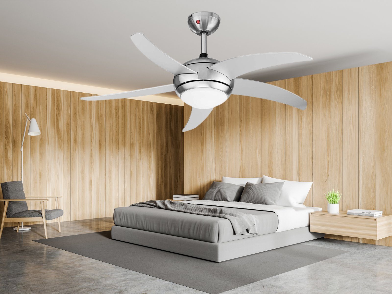 Tristar LED Deckenlüfter Ventilator mit LEISE Fernbedienung, & wechselbar, LED groß -Ø112cm Warmweiß, Deckenleuchte, flach