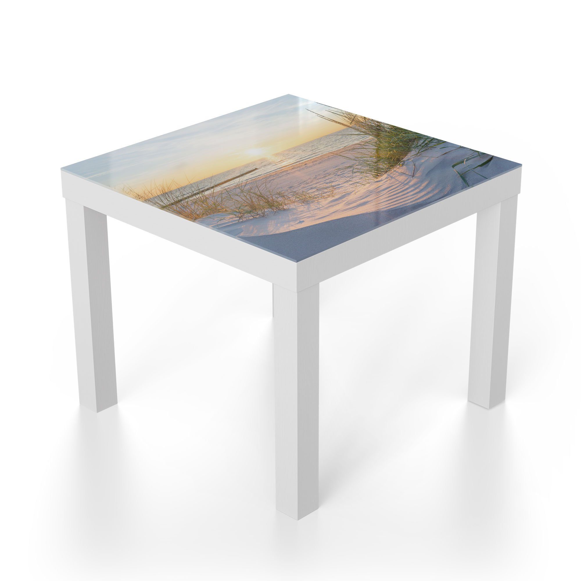 Ostsee', DEQORI Weiß Glas 'Abendsonne Glastisch Beistelltisch Couchtisch an der modern