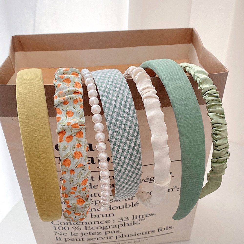 nsihing Haarreif 7 Stück Haarreifen Damen Set Vintage Haarschmuck für Damen Mädchen, Perlen-Stirnband, Blumen-Stirnbänder, Gepolsterte Stirnbänder