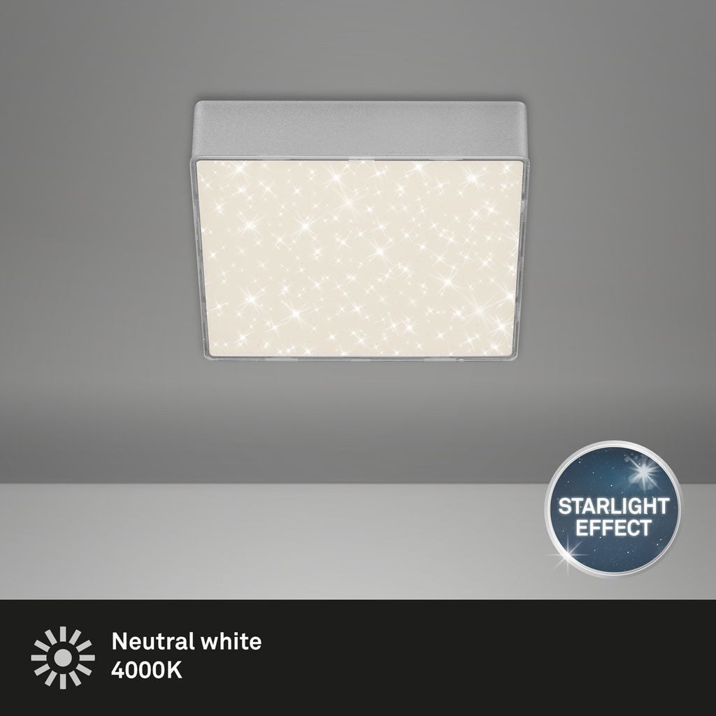 Briloner Leuchten LED Deckenleuchte 7076-414, Sternenhimmel, LED fest integriert, 2700K - Extra-Warmweiß, Deckenlampe, 15,7x15,7x3,6cm, Silber, 10,5W, Wohnzimmer, Schlafzimmer