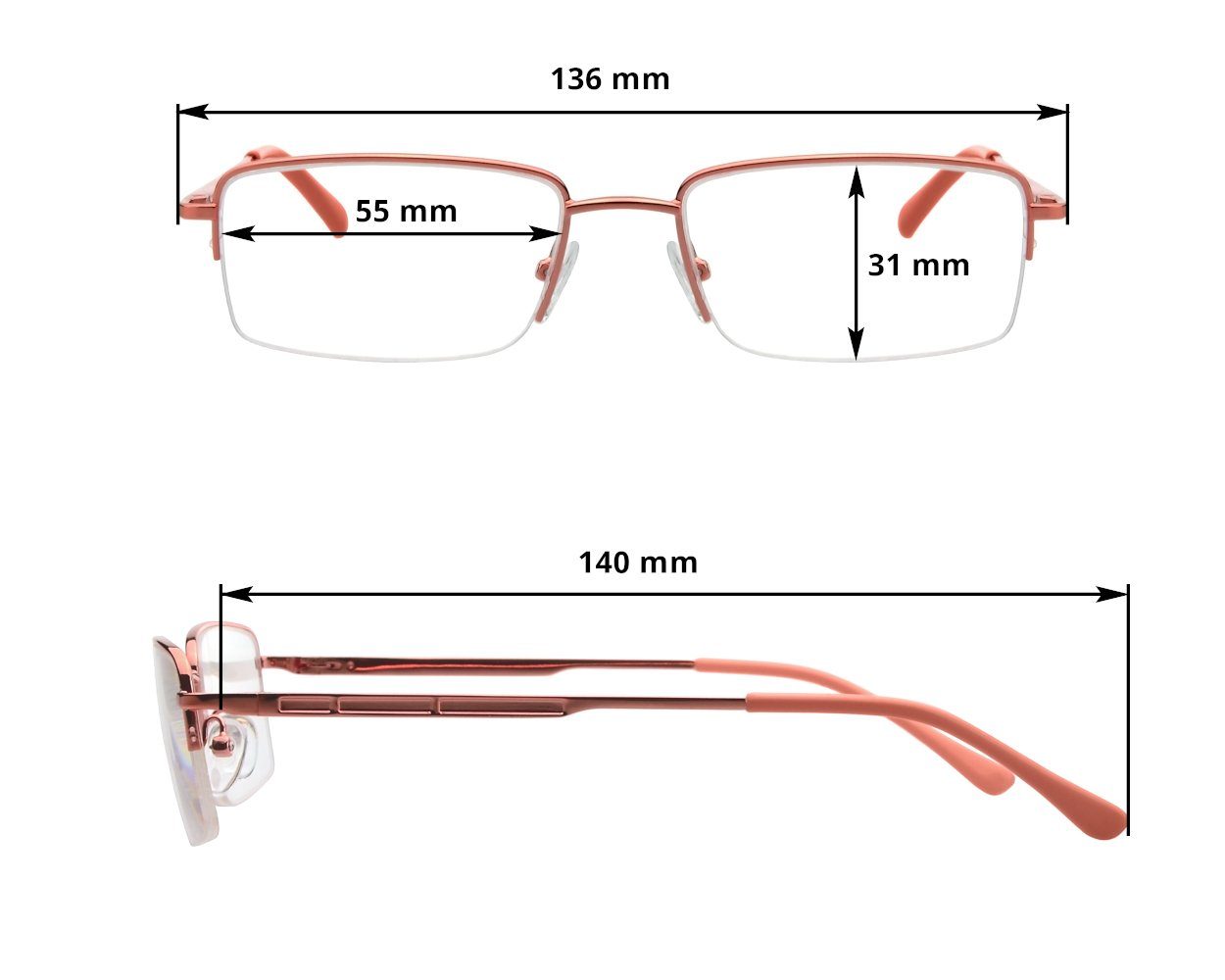 UrbanSky Lesebrille „Warrick“, 4er-Pack – Halbrand Metall, verschiedene Farben