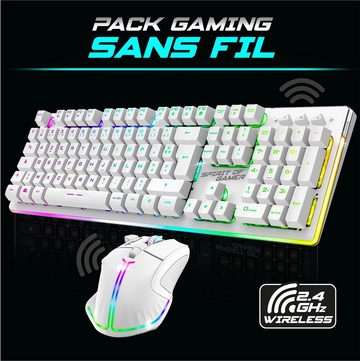 SPIRIT OF GAMER MK600 Kabellose Gaming wiederaufladbar RGB Französisches AZERTY-Layout Tastatur- und Maus-Set, mit Hintergrundbeleuchtung, Gaming Keyboard Semi-Mechanisch 4800 DPI