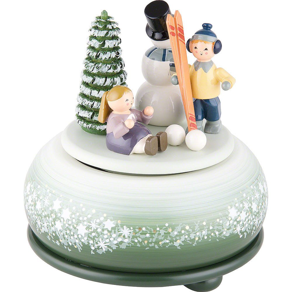 KWO Kunstgewerbe Werkstätten Dekofigur Spieldose Winterfreuden Ski (14cm) von KWO