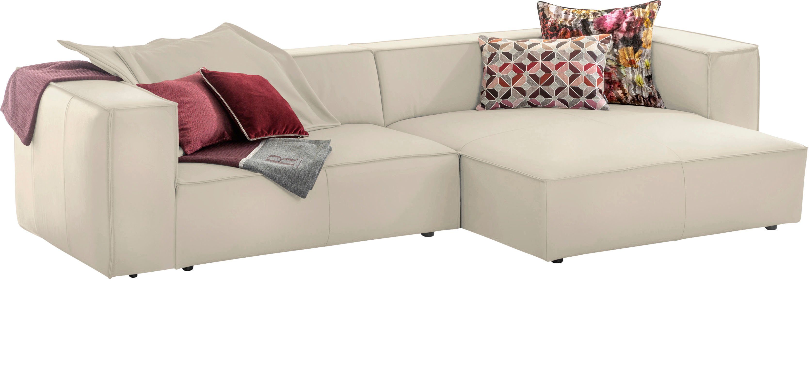 W.SCHILLIG Ecksofa around-the-block Mega-Sofa & Hocker, viel Platz, Breite 300cm, L-Form, Spar-Set, inklusive Hocker, mit eleganter Biese, mit Federkern