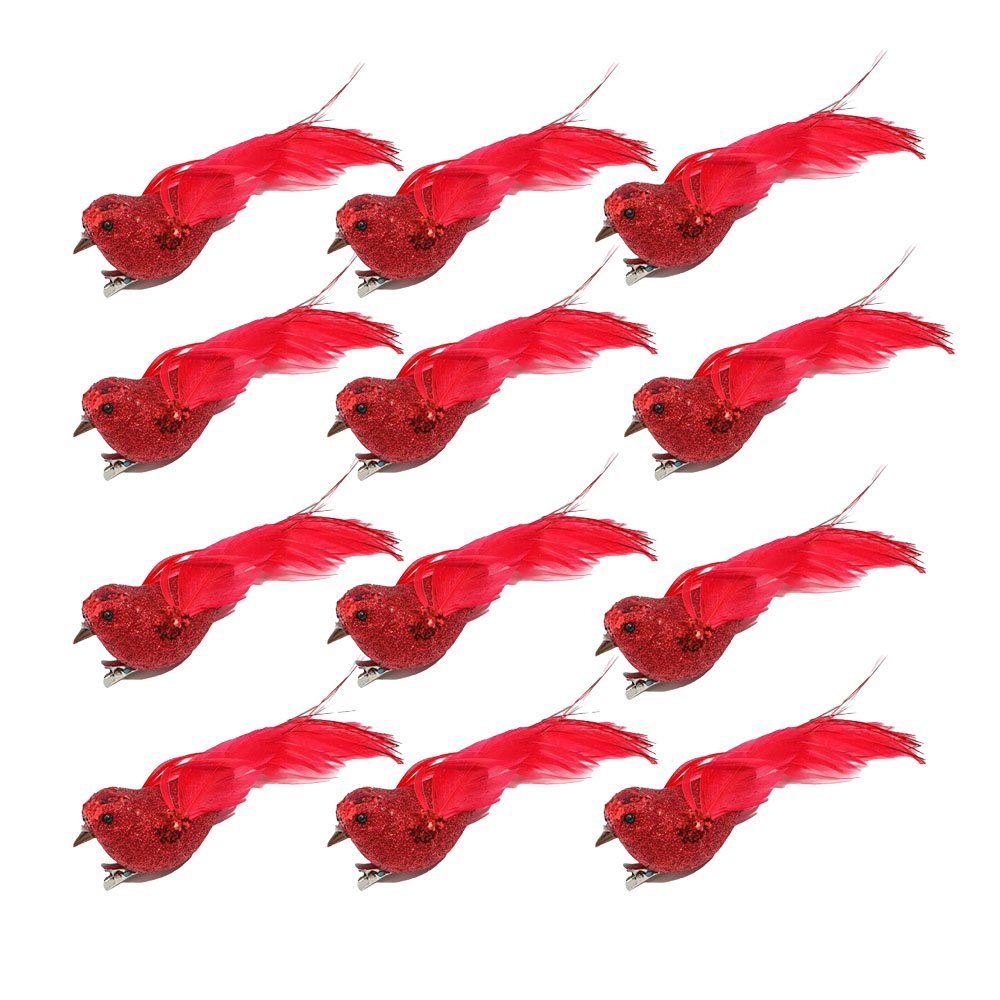CTGtree Bastelfedern 12 Stück Vögel Dekoration dekorationensvögel zum Dekorieren, (12-tlg) Rot