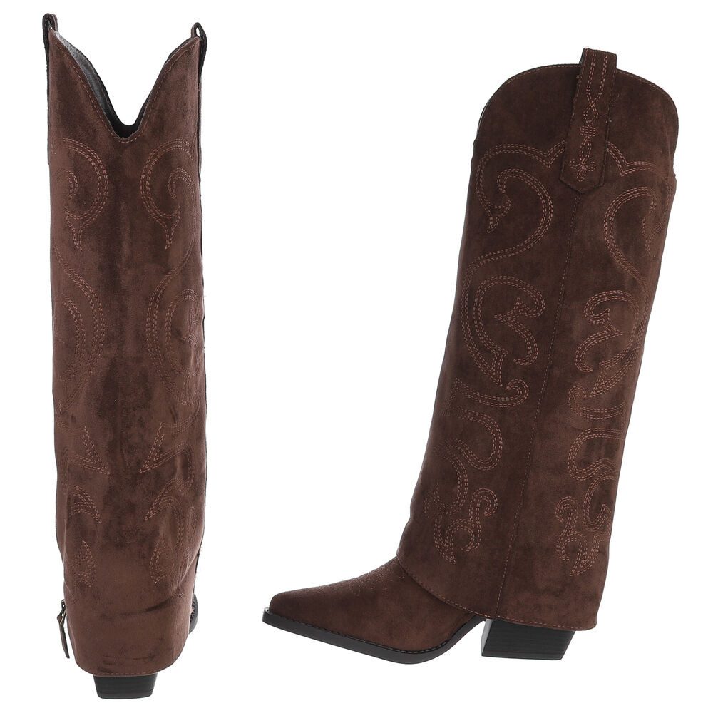 Ital-Design Hochwertige Damen-Stiefel mit Blockabsatz und Details Westernstiefel (90471240) Blockabsatz Stiefel in Braun