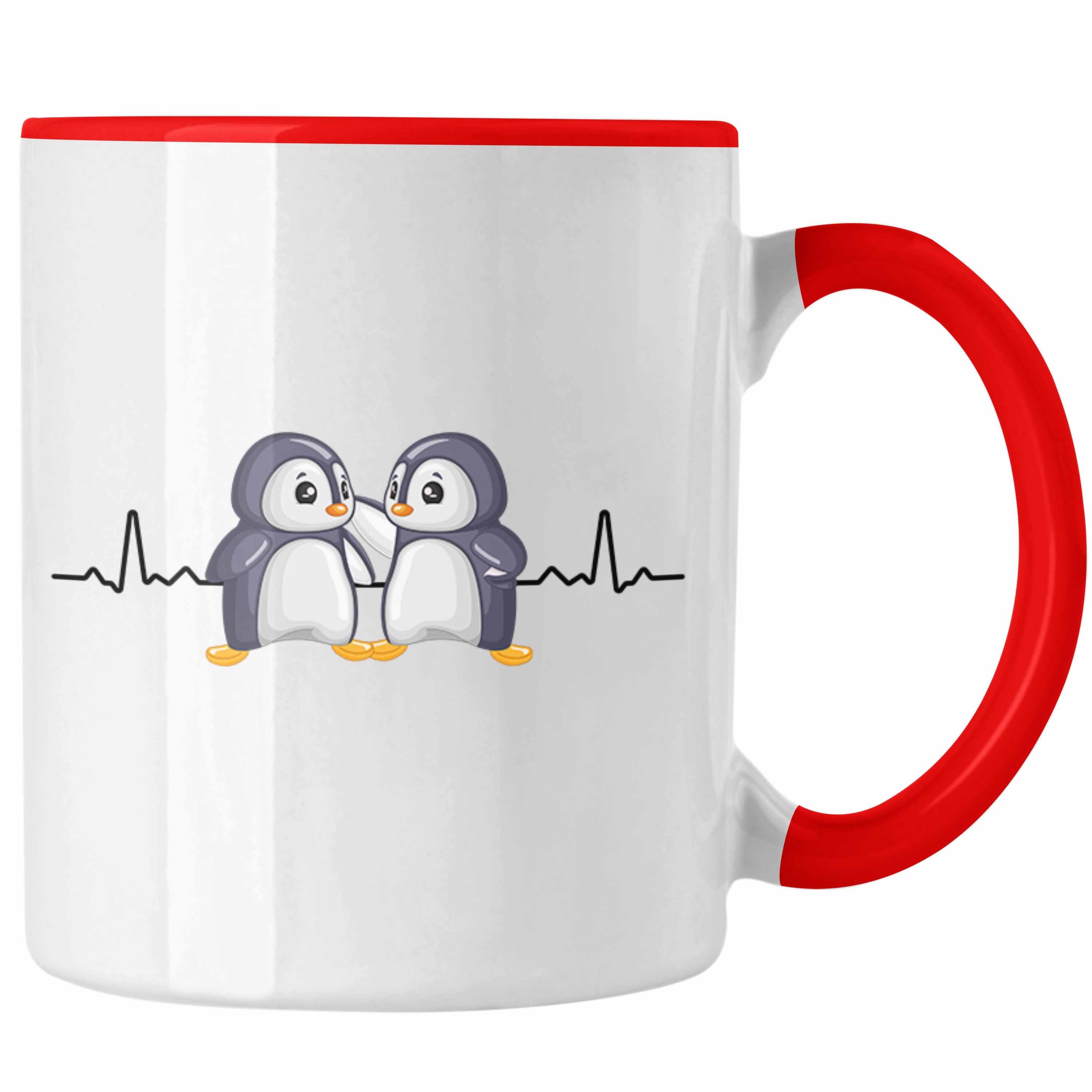 Tasse Trendation Herzschlag Pinguin Tasse Geschenkidee Mädchen Rot