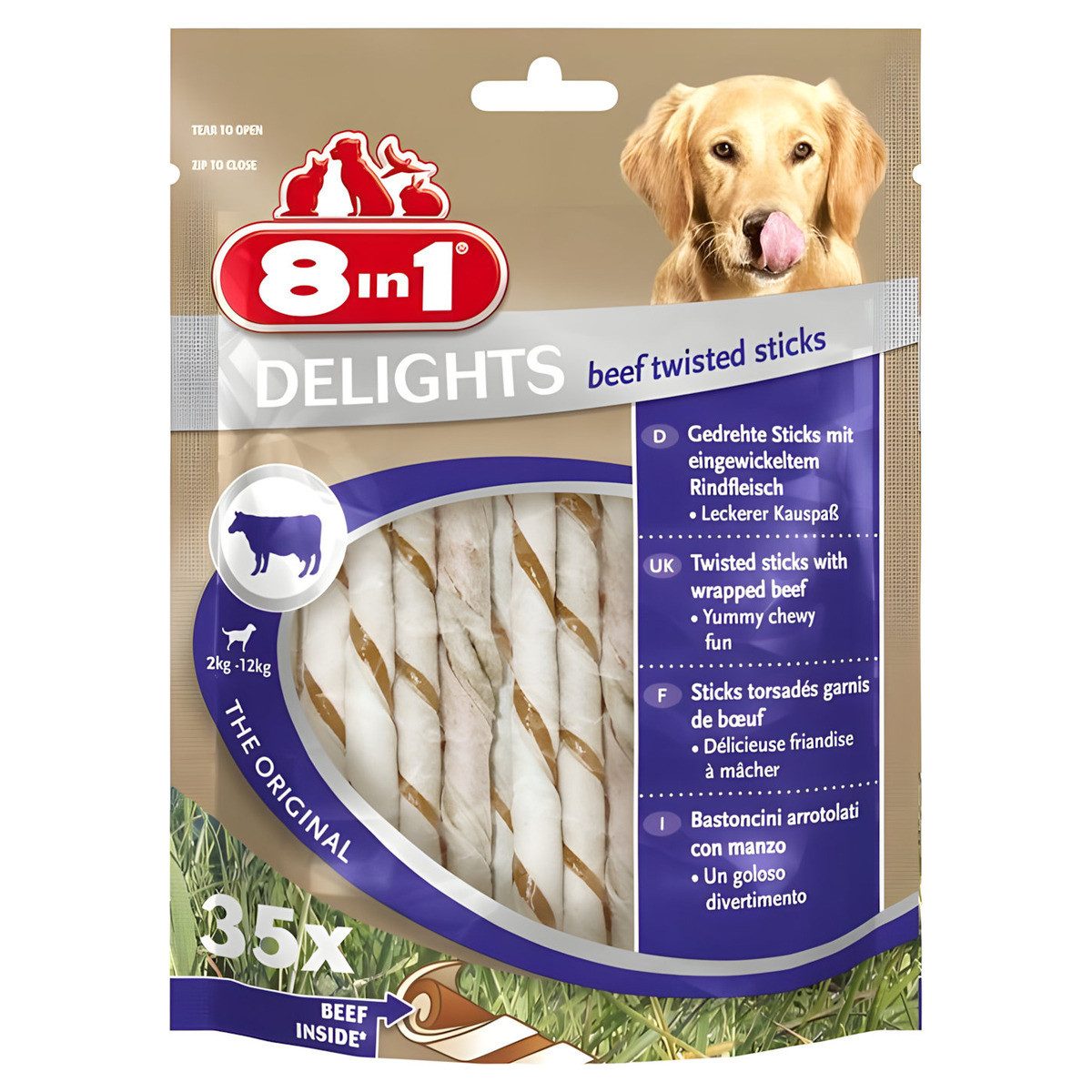 8in1 Delights Beef Twisted Sticks 35 Stück, Snack für: Hund