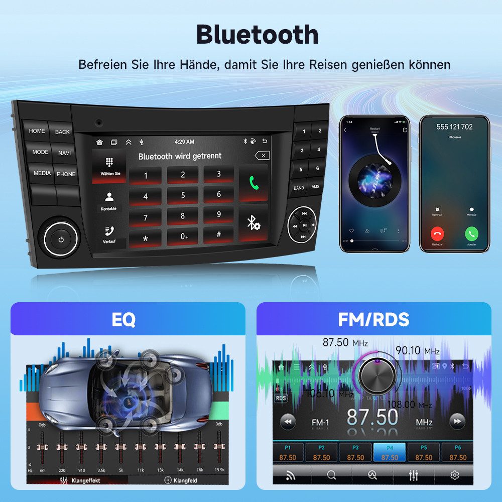 Hikity Android 15 für Mercedes W211 7 Zoll Autoradio mit GPS Bluetooth Autoradio (Digitalradio (DAB), 2+64GB)