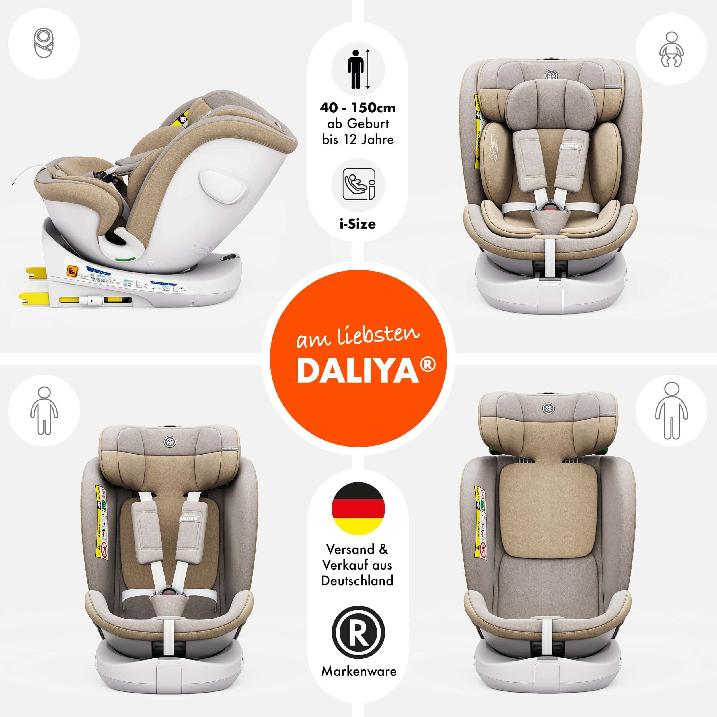 Daliya® Autokindersitz ROTAZIONE Kindersitz, Autositz, Kinderautositz, Babyschale, ab: ab Geburt, bis: bis 12 Jahre, ab: 40 cm, bis: 150 cm, 8-stufige Sitzneigungsverstellung, höhenverstellbare Kopfstütze