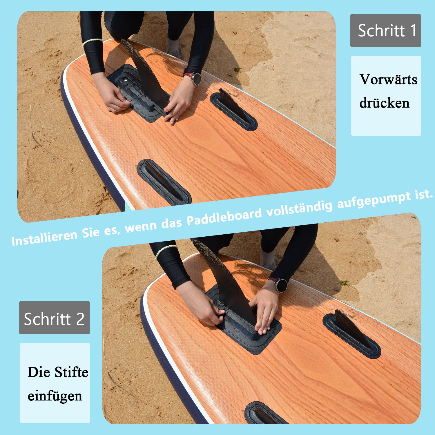 CASSILANDO SUP-Board Aufblasbares SUP-Board 335 x 84 cm mit 220 kg Belastbarkeit, (Set, Hand pumpe, Verstellbares Paddel, Sicherheitsgurt, Reparatursatz, Rucksa – Bild 5 von 5