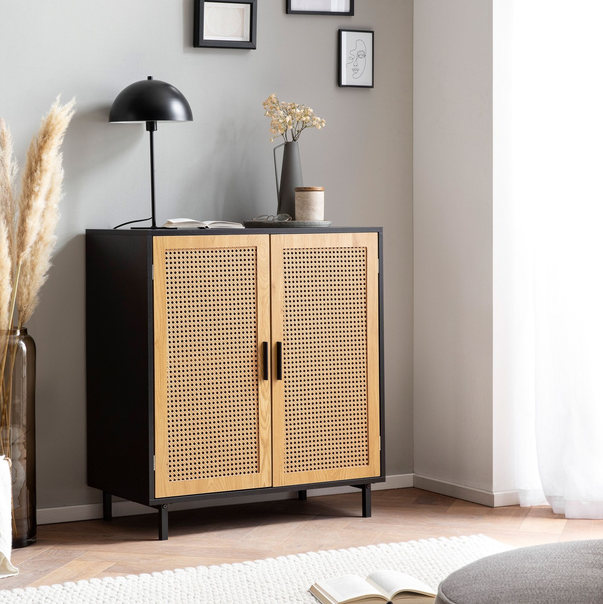 FINEBUY Sideboard FB100054 80cm mit 2 Türen in Rattan Wiener Geflecht Desig günstig online kaufen
