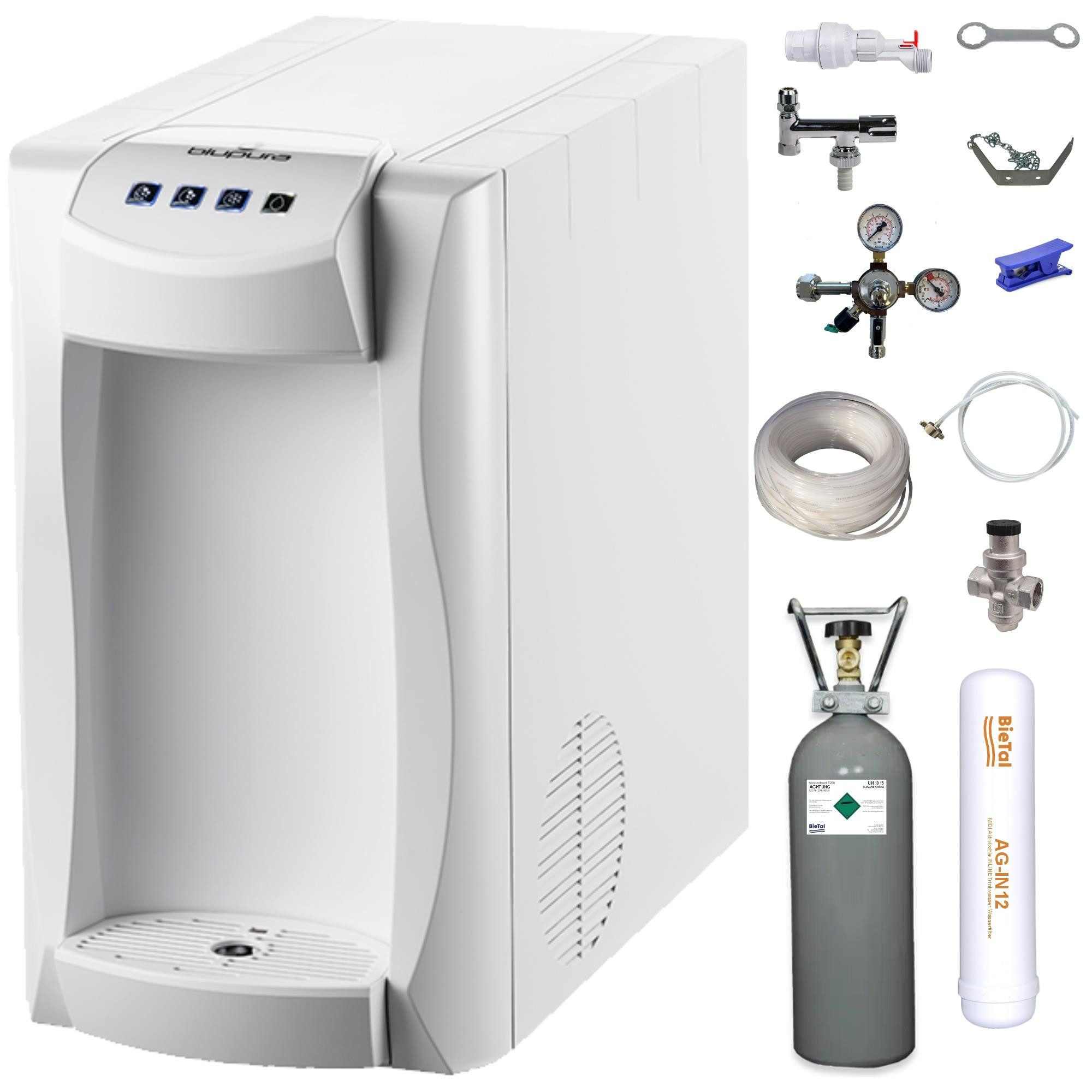BieTal Wassersprudler Wassersprudler Sprudelwasser Wasser Anlage Blupura Piccola 15 Fizz SET, (Set, 24-tlg), Sprudelwasseranlage Trinkwasser Wasserspender