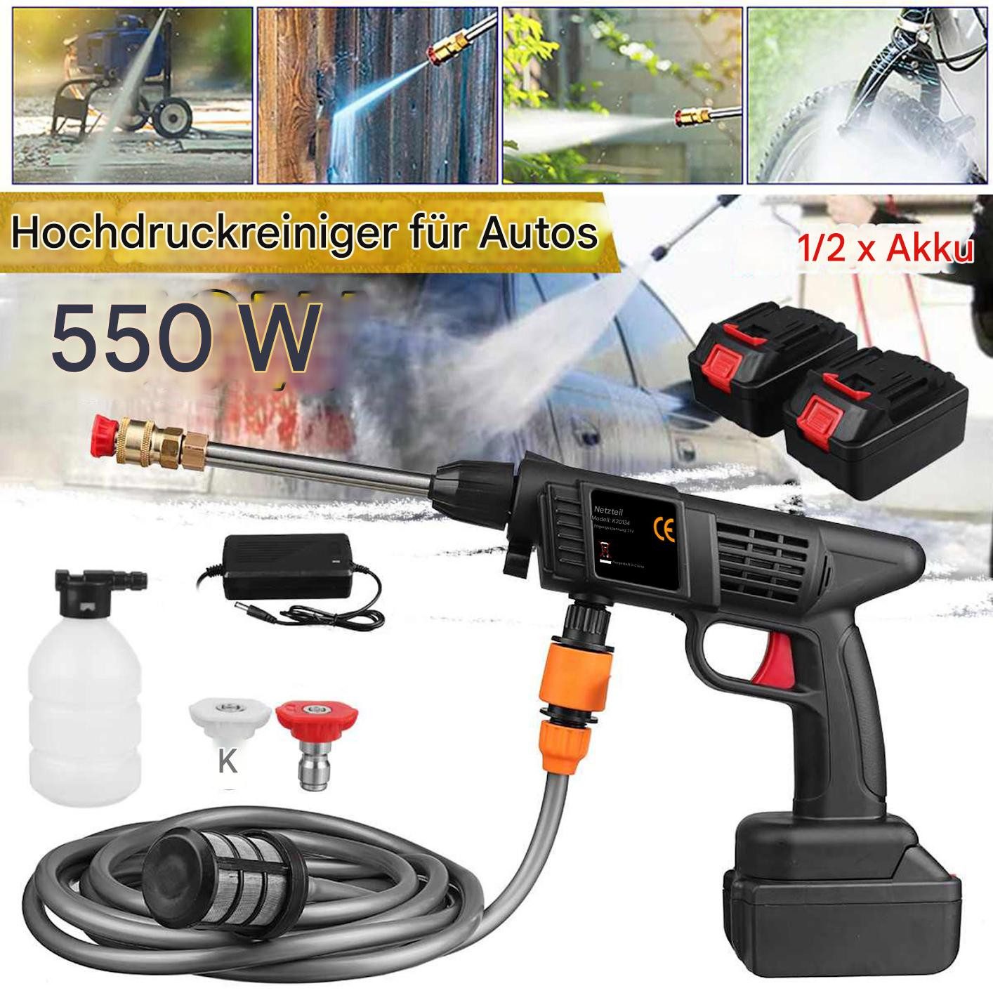 GARRYFIZH Akku-Hochdruckreiniger Hochdruckreiniger Tragbarer Hochdruckreiniger, Druck max: 60 bar, 550W 150PSI Hochdruckreiniger