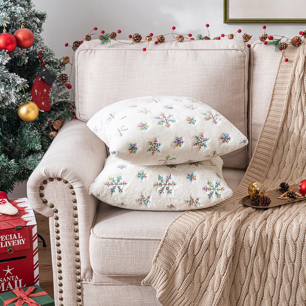 Rosnek Kissenbezug 45* 45cm, Pailletten Schneeflocke, für Weihnachten Wohnzimmer, (1 Stück), weicher Plüsch; Sofa Kissen Dekoration