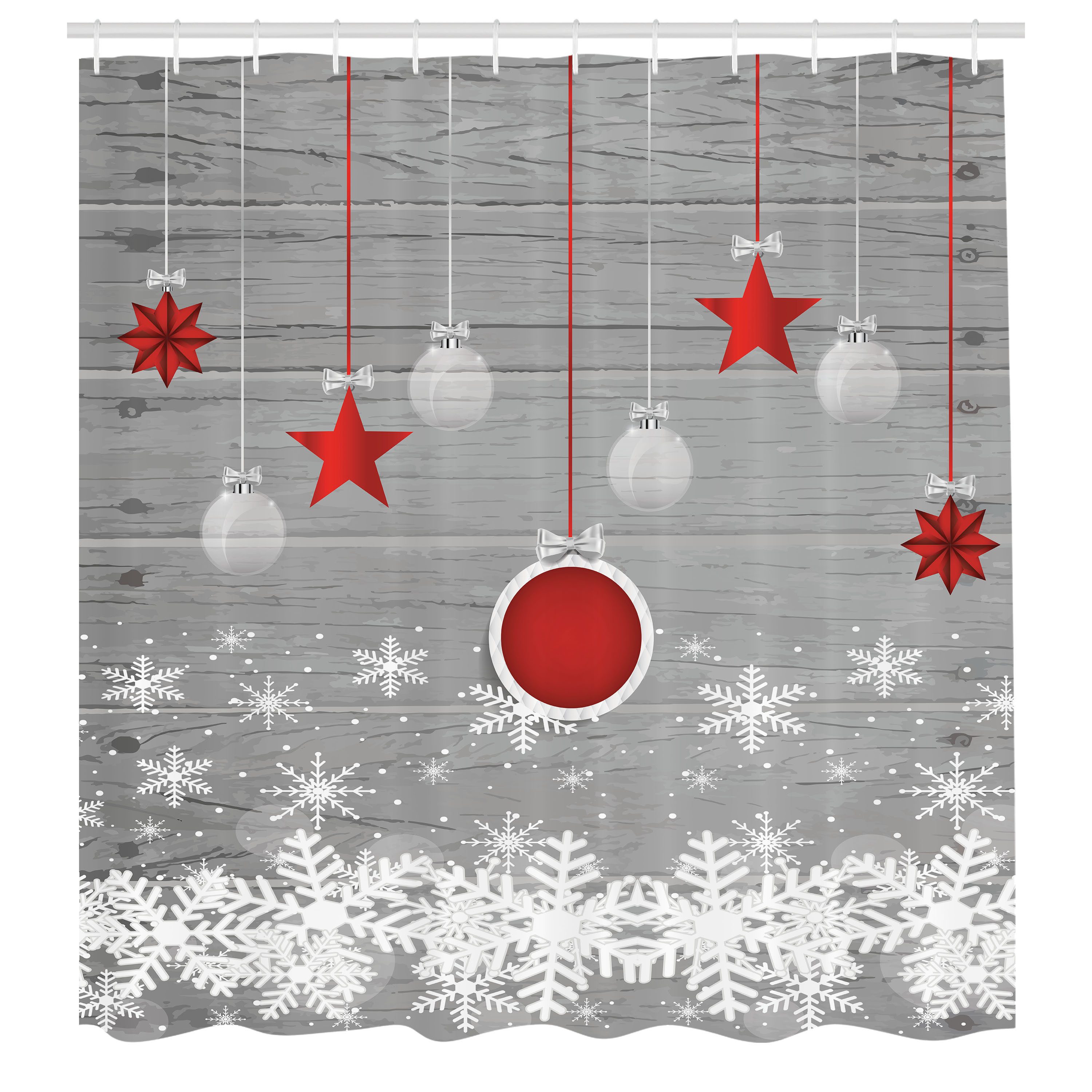 Abakuhaus Duschvorhang Moderner Digitaldruck mit 12 Haken auf Stoff Wasser Resistent Breite 175 cm, Höhe 180 cm, Weihnachten Sterne-Flitter Schnee