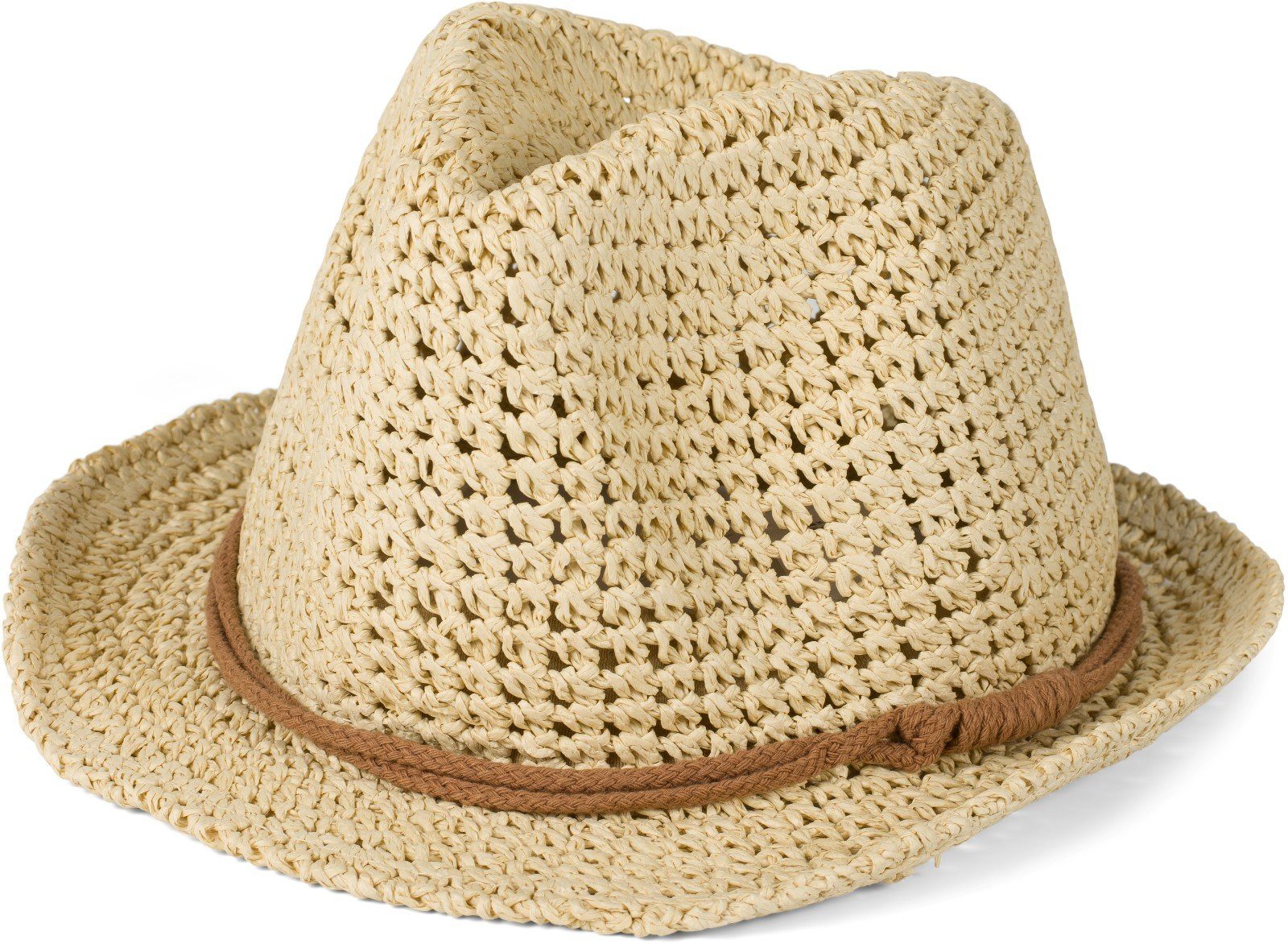 Beige-Braun in Sonnenhut (1-St) Häkeloptik Trilby styleBREAKER Zierband Sonnenhut mit