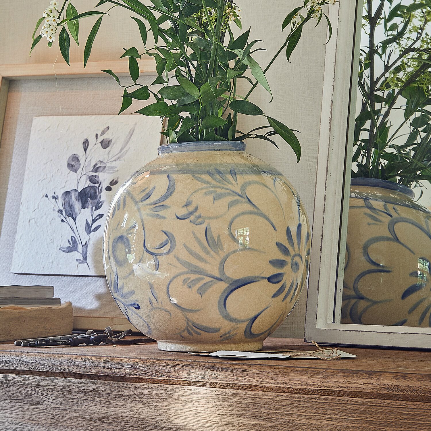 Mirabeau Tischvase Vase Oviren weiß/blau