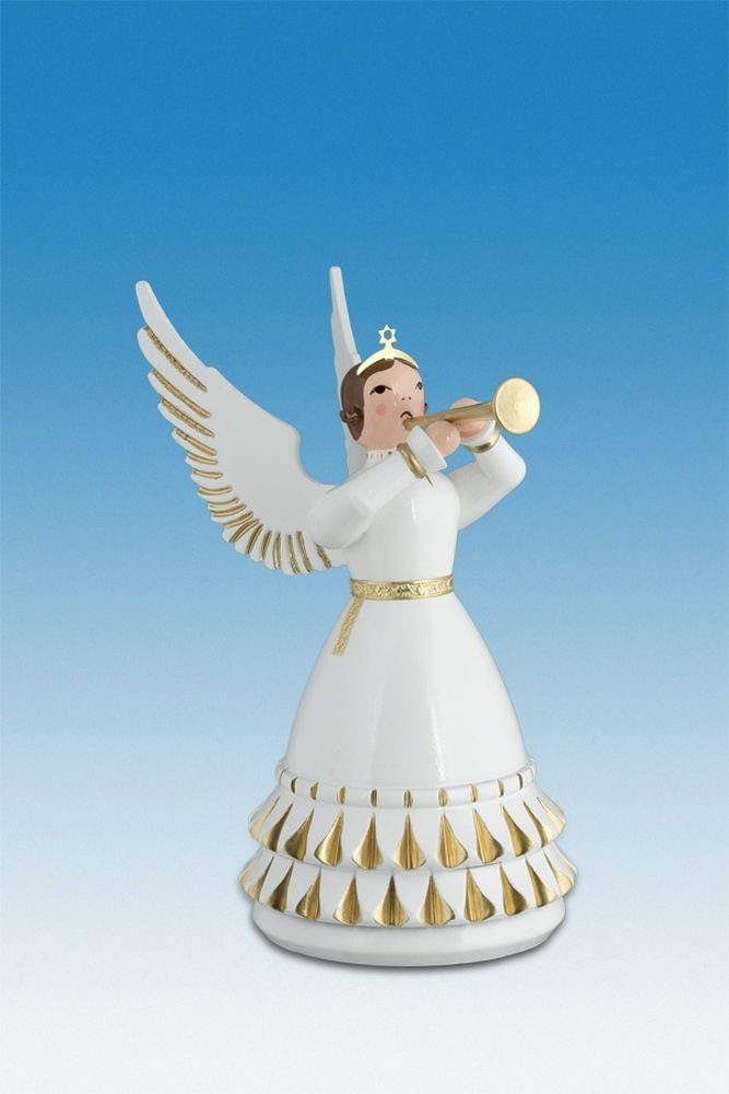 Engelfigur Holzfigur Rokokoengel mit Krone und Trompete Höhe 12cm NEU
