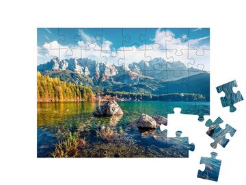puzzleYOU Puzzle Sonniger Abend am Eibsee in den bayerischen Alpen, 48 Puzzleteile, puzzleYOU-Kollektionen Deutsche Alpen