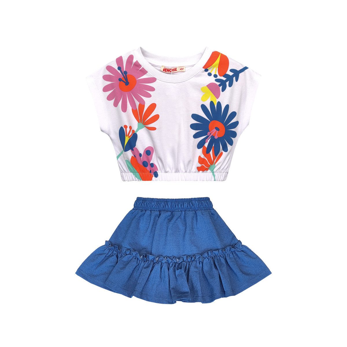 Denokids Shirt & Rock Crop Top & Skirt Floral Mädchen (1-tlg) Kinder Outfit, T-Shirt, Rock, Zweiteiler, Sommerrock