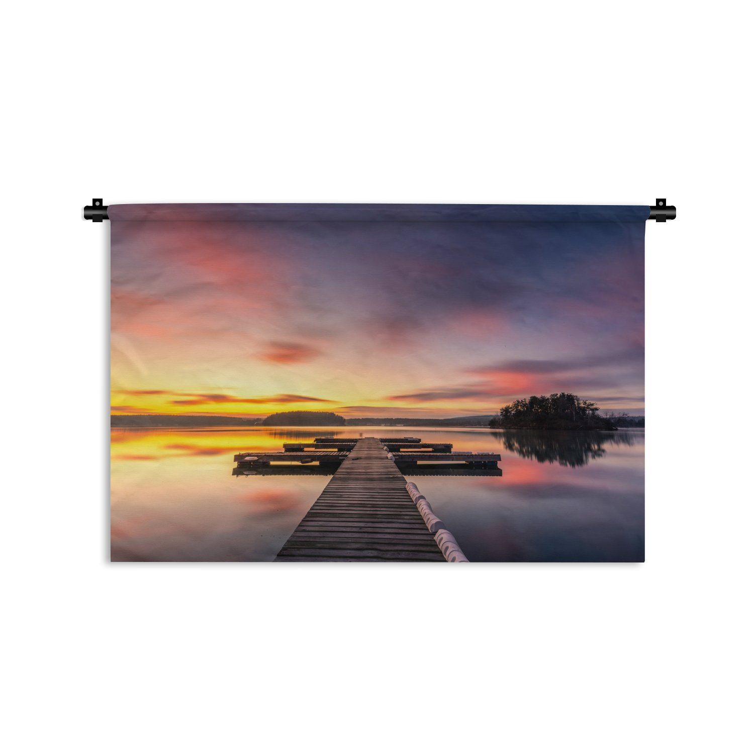 Wohnzimmer, - Kinderzimmer - Sonnenuntergang Wanddekoobjekt Spiegelung, Kleid, - Wasser Wandbehang, Schlafzimmer, Steg Meer - MuchoWow für Wanddeko