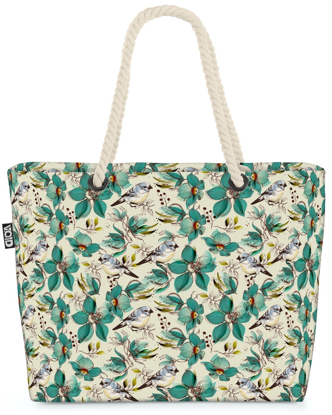 VOID Strandtasche (1-tlg), Florale Vögel Beach Bag muster Blume tier vogel ornament garten romantisch Früh
