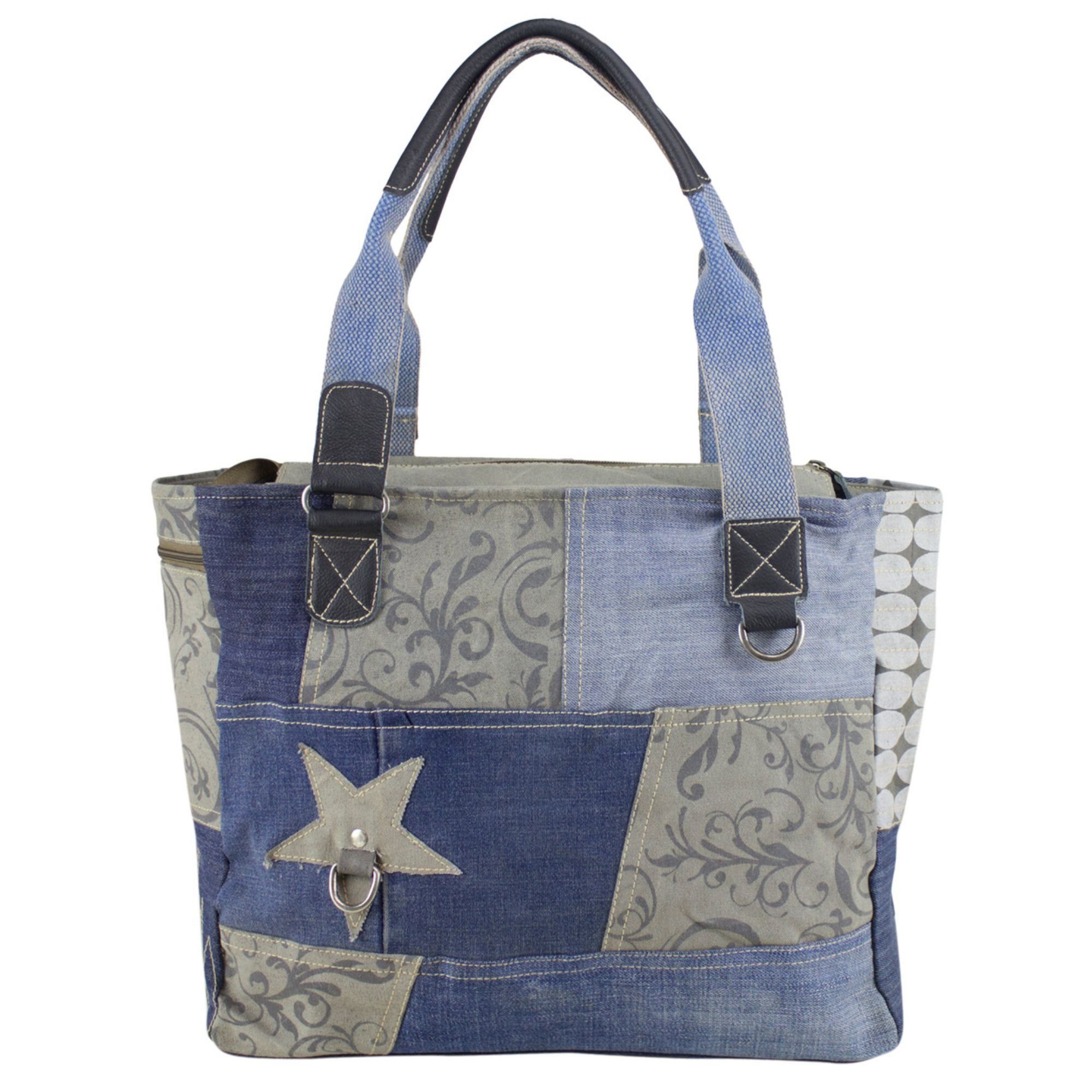 Sunsa Handtasche Nachhaltige Handtasche aus recycelte Jeans/ Canvas. Schultertasche, recycelte Materialien