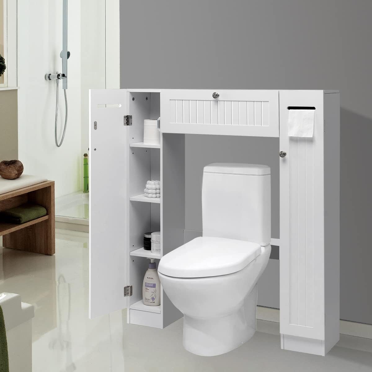 Vicco Toilettenschrank Niva Weiß - Schmaler Aufbewahrungsschrank 18x71cm