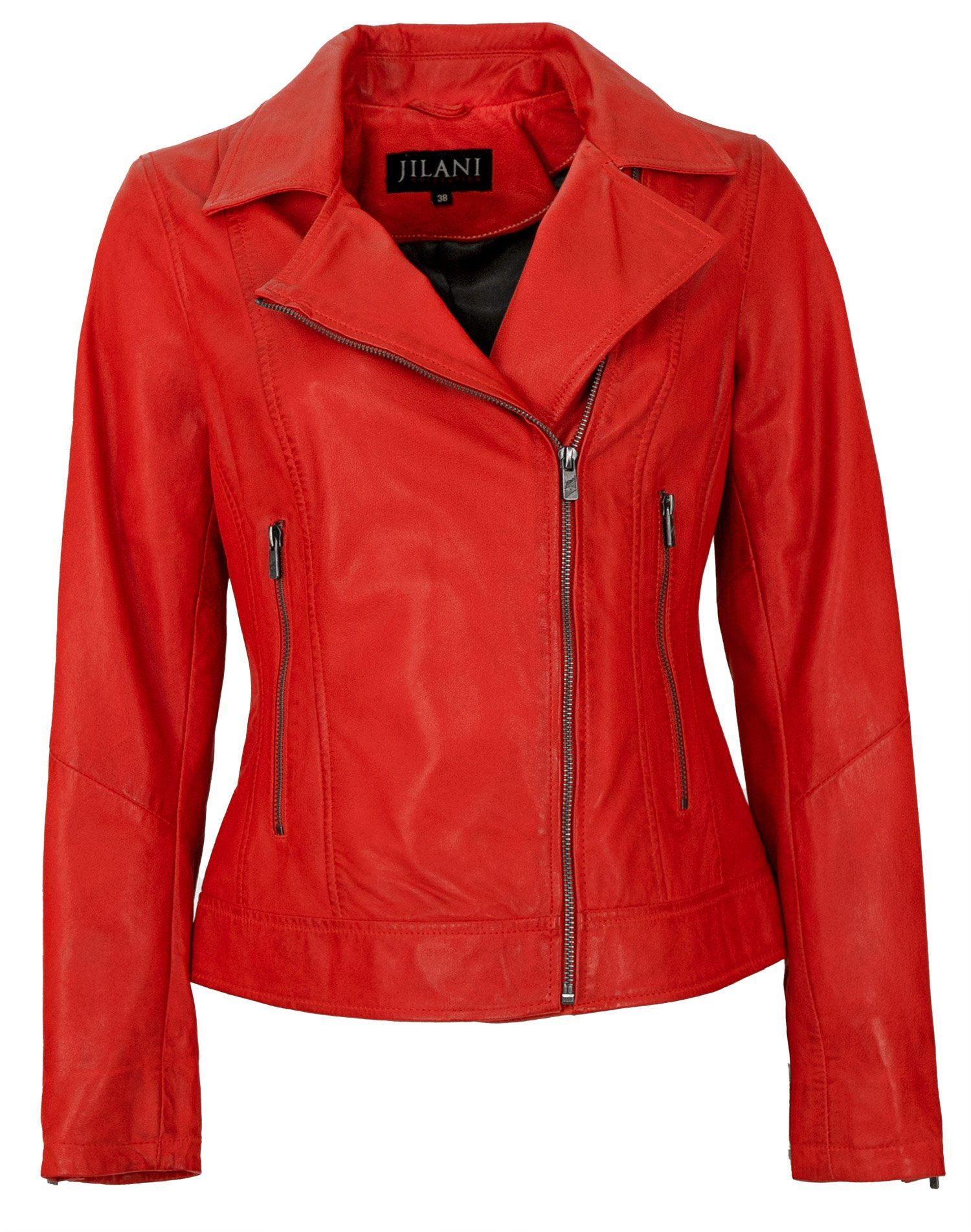 Jilani Lederjacke Baila Echtleder Damen Lederjacke Bikerjacke Lammnappa rot