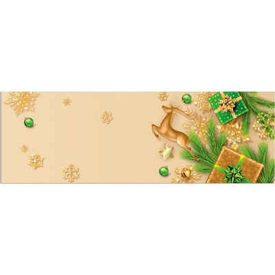 Läufer Küchenläufer Weihnachten Gold Grün rutschfester Flur Teppich, matches21 HOME & HOBBY, rechteckig, Höhe: 5 mm, Waschbarer Küchenteppich 60x180 cm für Küche, Schlafzimmer