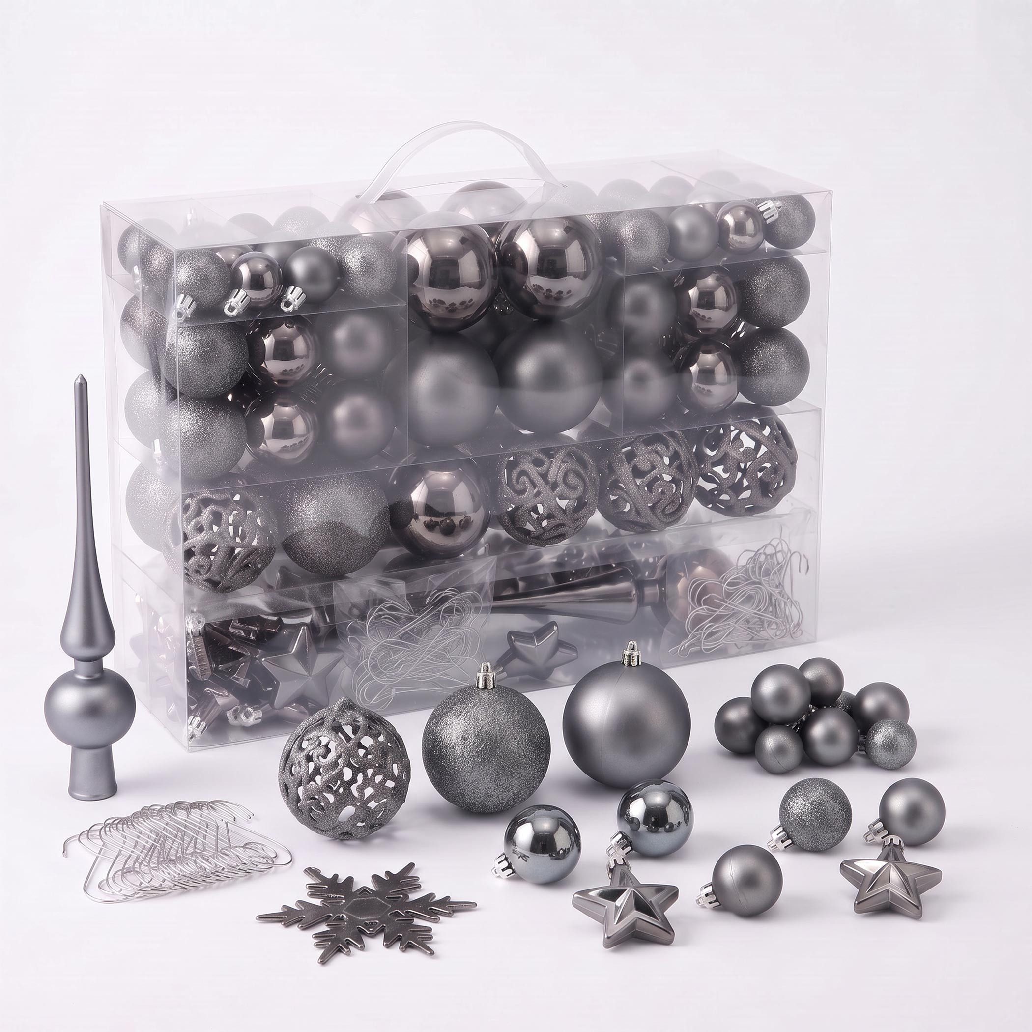 Spetebo Weihnachtsbaumkugel Kunststoff Christbaumkugel Set bruchsicher (111 St), inklusive Metall Haken