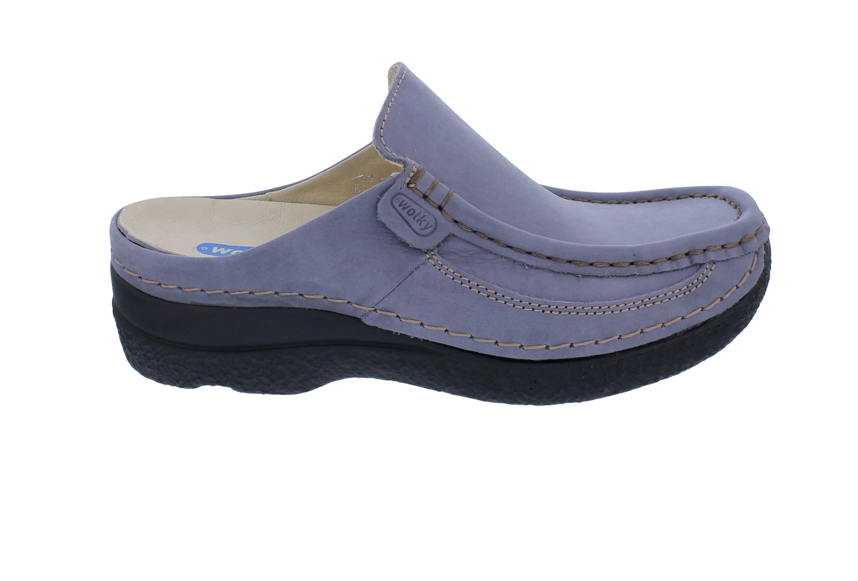 WOLKY Wolky Clog Roll Slide 0620236-826, leicht glänzendes Nubukleder, Blau, Clog