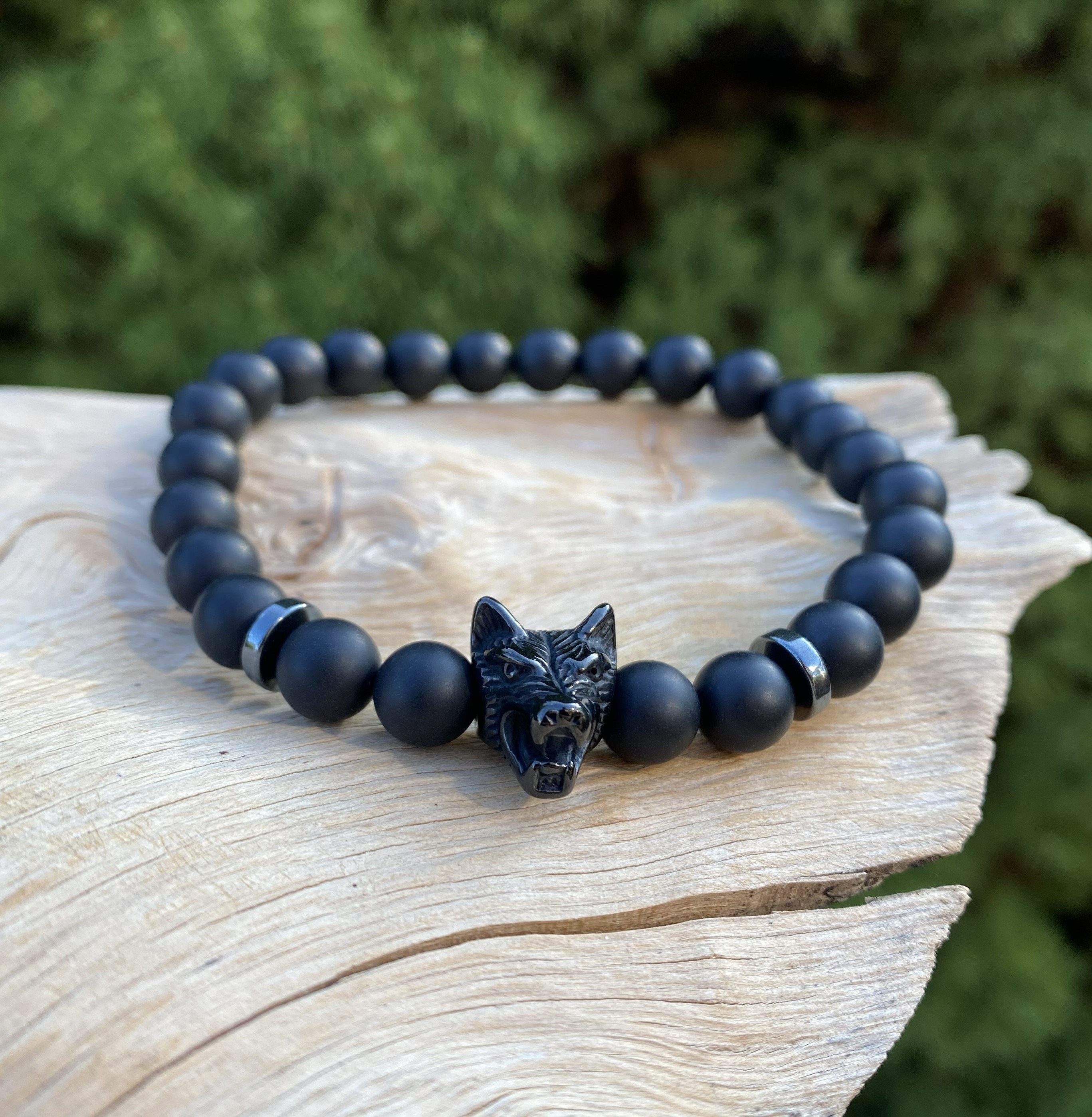 NAHLE Perlenarmband Onyx Naturstein Wolf Armband Vintage (inkl. Schmuckbox) günstig online kaufen